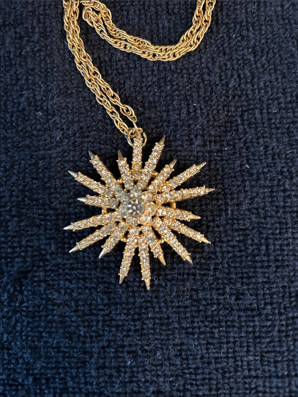 Gold Tone Crystal Starburst Pendant Necklace - Women Jewelry